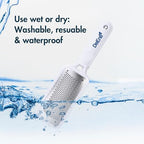 DeEnti lightweight foot scrubber with white ergonomic handle for grip