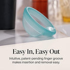Cora menstrual disc finger groove detail for easy removal.