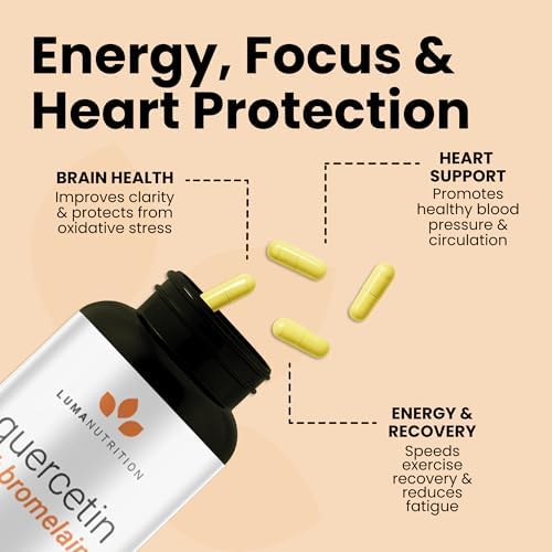 Luma Nutrition Quercetin complex bottle illustrating manufacturing details and safety standards.