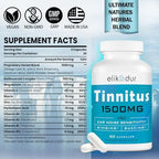 Elikadur 1500 mg ear tinnitus supplement capsules label details and facts