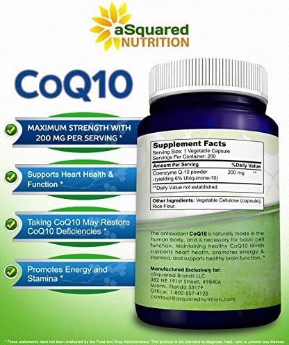 Close up of the 200 days supply maximum strength CoQ10 veggie capsules bottle packaging