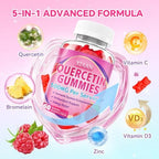Chewable strawberry flavored antioxidant gummies for kids and adults displayed outside the bottle.