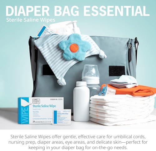 Latex free sterile saline wipes for post-operative wound hygiene and first aid.