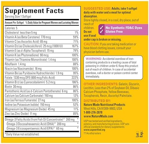 High quality Nature Made Prenatal supplement for fetal brain development