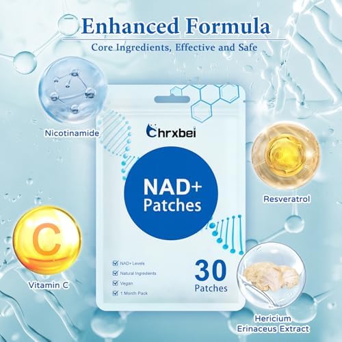 Chrxbei 30 count NAD+ patch box with ingredient labels
