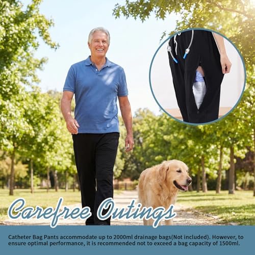 2XL black urinary drainage pants for men and women featuring elastic waistband.