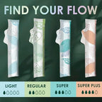 Close up of L. cotton tampons showing the 100% organic cotton core materials.