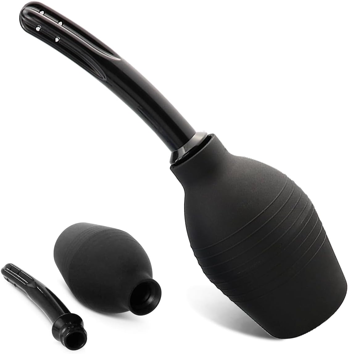 Showvigor Enema Bulb Kit front view showing the 10.9 Ounce black silicone bulb and nozzle.