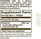 Solgar active reduced CoQ10 dietary supplement packaging detailing ingredients