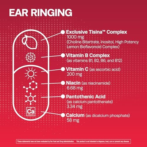 Back label of Lipo-Flavonoid Ear Ringing supplement showing detailed vitamin nutritional facts and ingredients list.