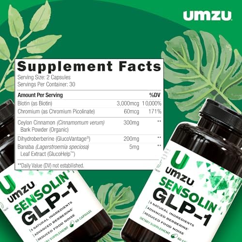 UMZU Sensolin premium blood sugar wellness capsules display with authentic tamper proof seal.