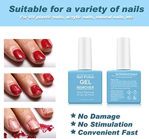 Before and after comparison of a stubborn salon manicure being cleanly broken down and wiped away by the gel solution