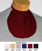 Close up of Romet white mesh stoma cover showing adjustable neck strap and breathable fabric.