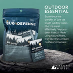 Venture Wipes Bug Defense plant-based insect wipes packaging showing essential oil ingredients