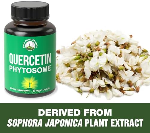 Supplement facts label of USA imported Peak Performance Quercetin Phytosome capsules detailing clean vegan ingredients