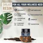 Organic shilajit resin container alongside wooden measuring sticks showing exact serving texture.