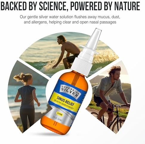 Authentic USA imported Sovereign Silver natural immune support nasal spray bottle on white background