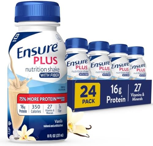 Ensure Plus Vanilla Nutrition Shake 24 Pack front view for weight gain.
