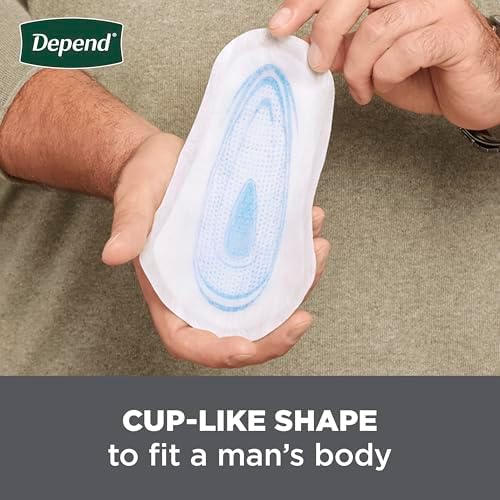 Detailed view of the adhesive backing on Depend male bladder control liners.