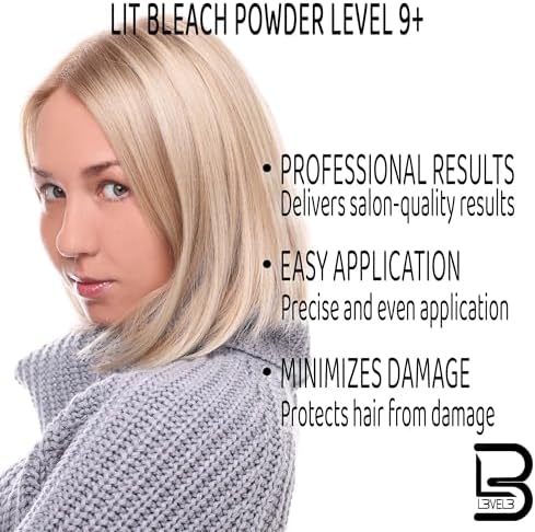 Level 3 LIT hair lightener container side panel displaying usage directions and product specifications