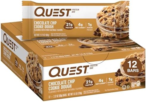 Quest Nutrition Chocolate Chip Dough Cookie Protein Bars, 21g Protein, 1g Sugar, 4g Net Carb, High Fiber, Gluten Free, Keto Friendy, 12 Count - Image 2