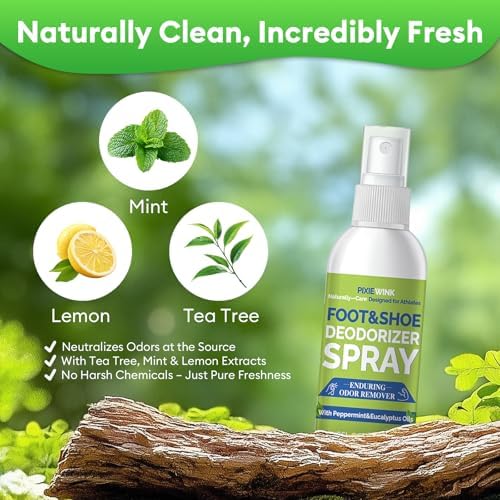 Natural eucalyptus and peppermint shoe spray for smelly feet relief.