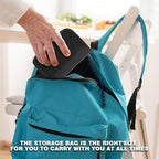 GENCAM compact diabetes storage case being placed effortlessly inside a travel backpack