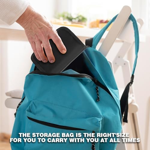 GENCAM compact diabetes storage case being placed effortlessly inside a travel backpack