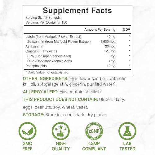 Deal Supplement eye vitamins label showing forty milligrams lutein and sixteen hundred micrograms zeaxanthin content.