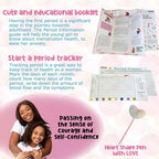 Discreet floral period pouch and hygiene essentials for school-aged girls.