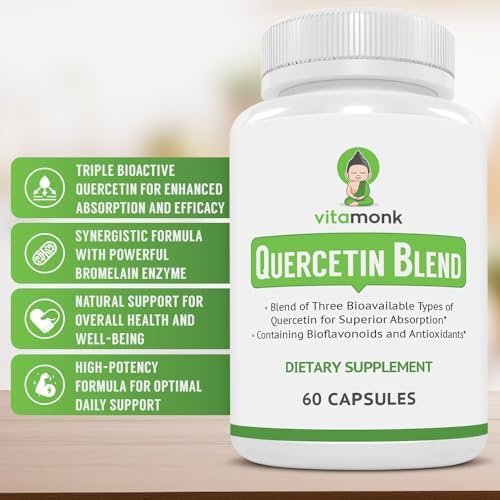 VitaMonk Quercetin Complex dietary supplement bottle showing ingredient details and supplement facts.