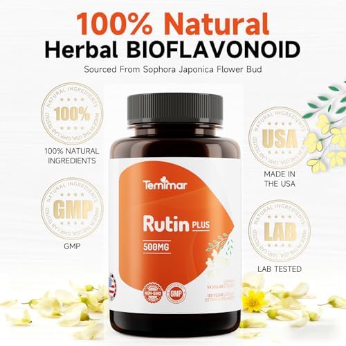 Authentic USA imported Temimar Rutin 500mg capsules ingredient list close up