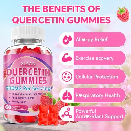 Vegan quercetin gummies for seasonal allergy relief and natural respiratory defense.