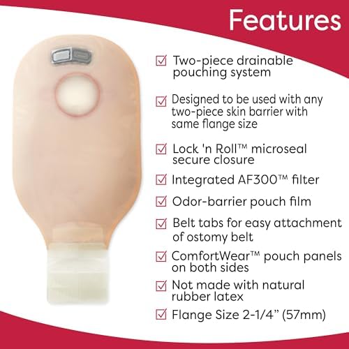 Hollister 18183 two piece colostomy bag highlighting the red color match flange connection