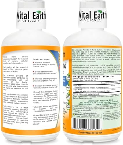 Vital Earth Minerals Fulvic Humic liquid supplement nutritional facts and ingredient label details