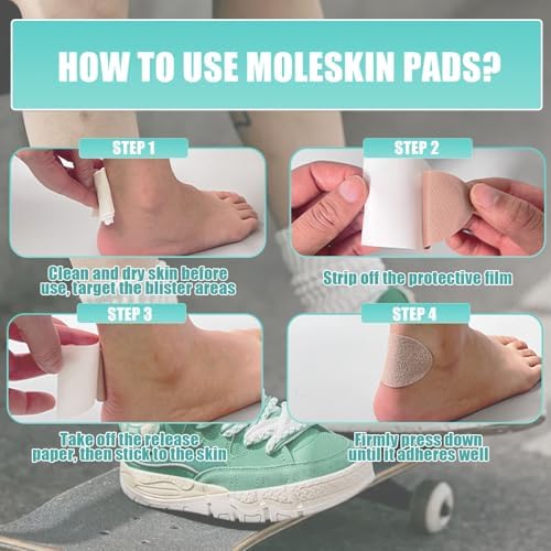 Water-resistant moleskin bandages for long distance walking and hiking comfort