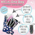 Detailed view of the twenty-four piece first period kit for girls aged nine to fourteen