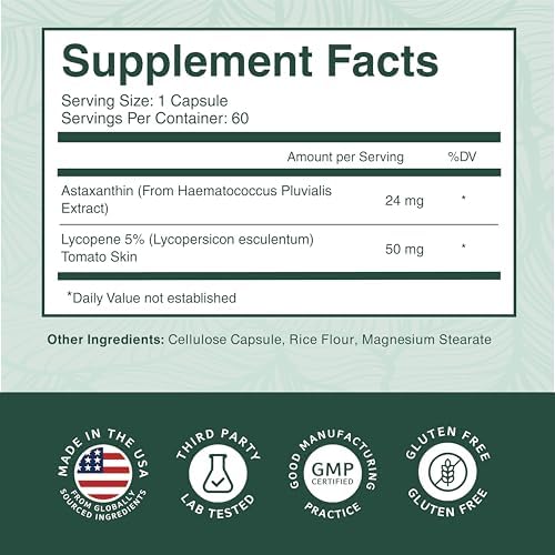USA imported Astaxanthin and Lycopene dietary supplement for advanced eye support.