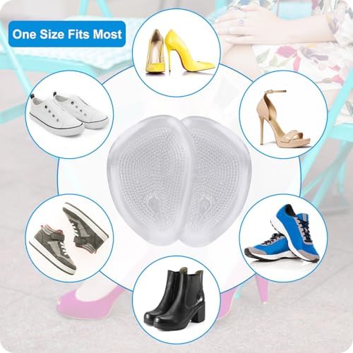 Instructional view of applying adhesive metatarsal pads inside a shoe.