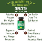 Authentic Peak Performance Ultra Pure Quercetin dietary supplement bottle showing Sophora japonica extract details
