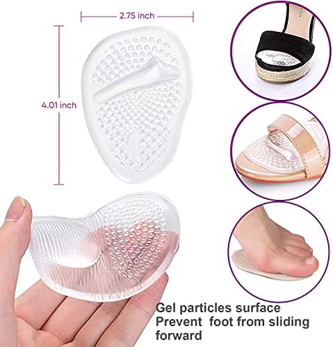Forefoot gel insoles being applied to a high heel shoe to prevent feet sliding forward.