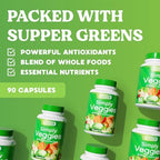 Simply Nature's Pledge daily superfood capsules highlighting beta carotene and aloe vera benefits.