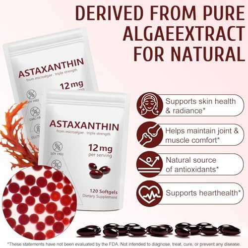 QYCOTXYR Astaxanthin capsule size display beside natural microalgae ingredients