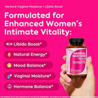 HerAuré feminine vitality supplement bottle showing key ingredients like Ashwagandha and Maca.