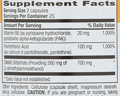 USA imported authentic Country Life DMAE dietary supplement packaging with clear ingredient listings.