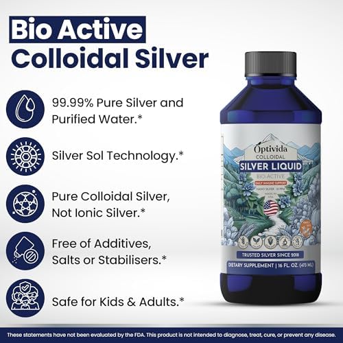 Side angle view of the authentic USA imported Optivida silver water liquid bottle for family wellness.