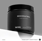 Side profile of Toniiq Resveratrol 98 percent trans-resveratrol bottle