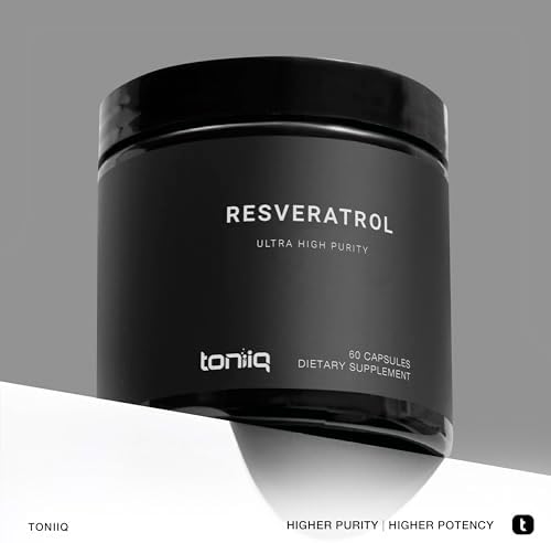 Side profile of Toniiq Resveratrol 98 percent trans-resveratrol bottle