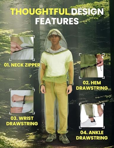 Full body protection Hennchee mosquito suit worn in outdoor forest setting