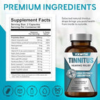 Authentic USA imported 60 day supply tinnitus relief bottle packaging details.